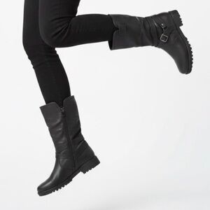 SO Women's black mid-calf moto or biker-style boots